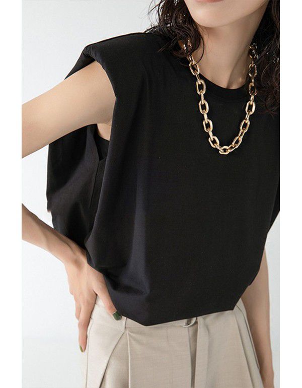 Summer French white right-angled shoulder vest, camisole, female minority design, thin shoulder pad, sleeveless T-shirt, loose top 