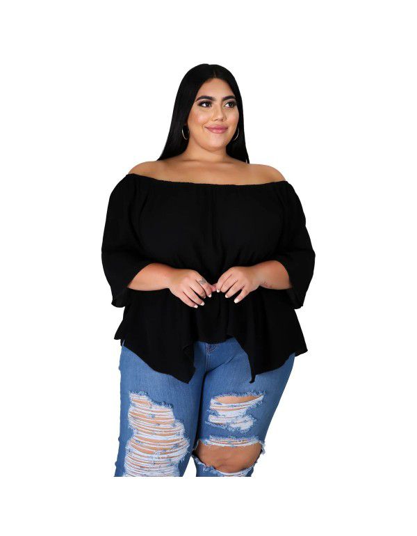 Loose Off Shoulder Top T-shirt Cool Breathable Cotton Large Medium Sleeve Comfortable Large Women's New Line