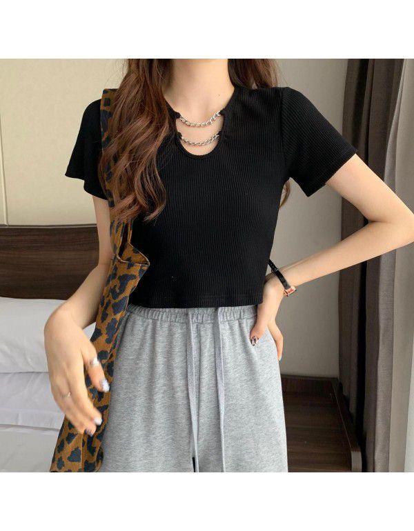 Summer Design Short Top Dress Women's New Short Sleeve T-shirt Wear with High Waist Sweet Spicy Girls