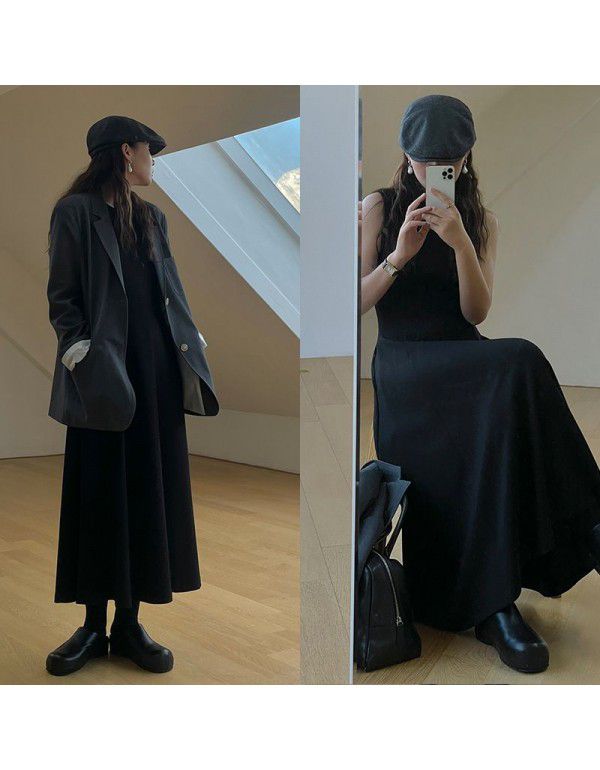 Simple Round Neck Tank Top Dress Women's Early Spring New Korean Style Simple Temperament Drop Long Dress Trend