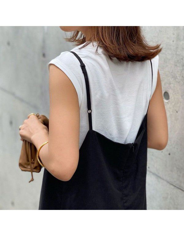 Summer New Loose Black Slim Casual Strap Long Dress