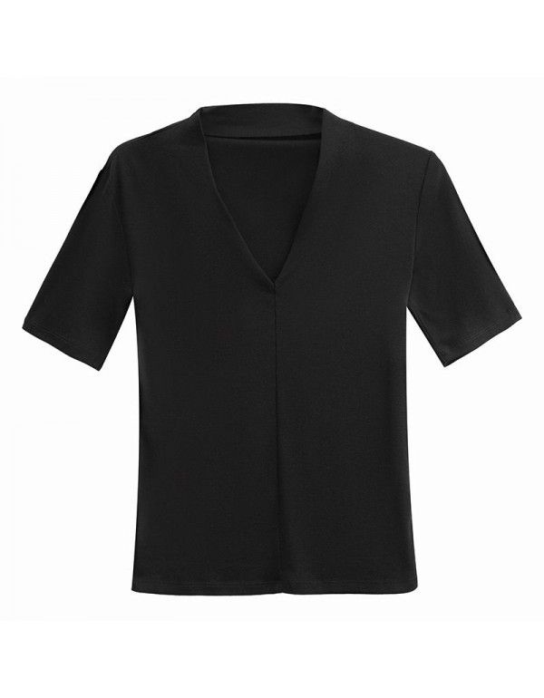 Summer women's new westernized European and American cotton V-neck short-sleeved short-sleeved slim top T-shirt for women 
