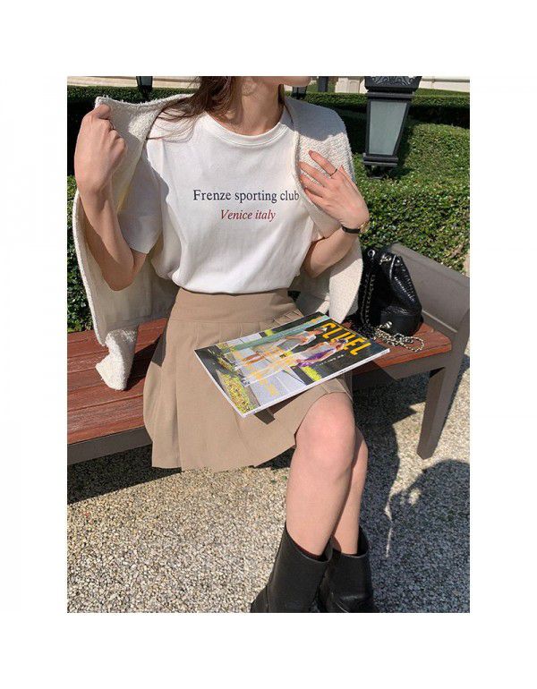 Early spring new Korean letter round neck short-sleeved T-shirt for women's basic style 