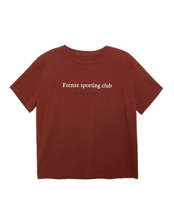 Early spring new Korean letter round neck short-sleeved T-shirt for women's basic style 
