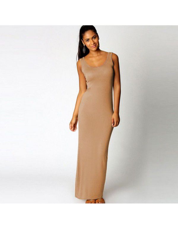 Summer New Casual Women's Sexy Tank Top Long Dress Sleeveless Slim Fit Dress 
