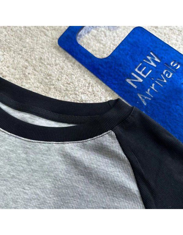 Short shoulder-length t-shirt women's long-sleeved autumn new slim bottom shirt women's tight-fitting top 
