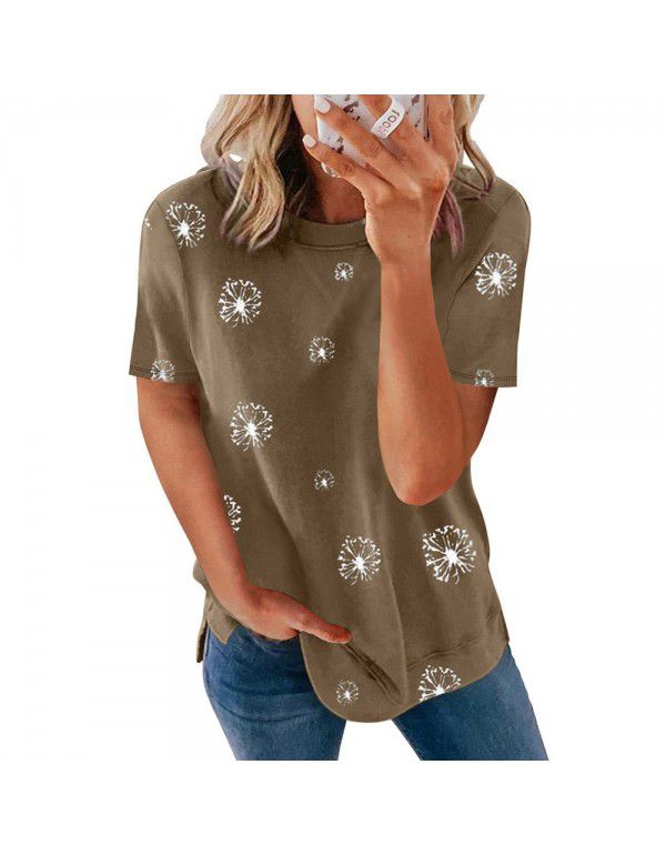 Shiying Short Sleeve T-shirt Women's European Summer New Stripe Pattern Women's Loose Round Neck Top Women
