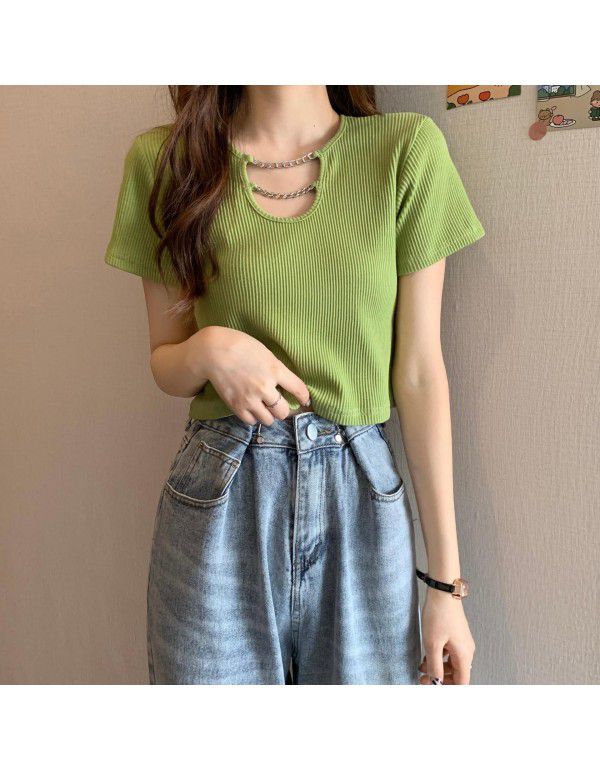 Summer Design Short Top Dress Women's New Short Sleeve T-shirt Wear with High Waist Sweet Spicy Girls