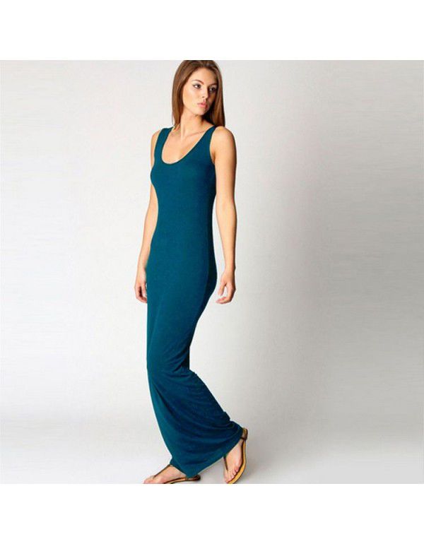 Summer New Casual Women's Sexy Tank Top Long Dress Sleeveless Slim Fit Dress 