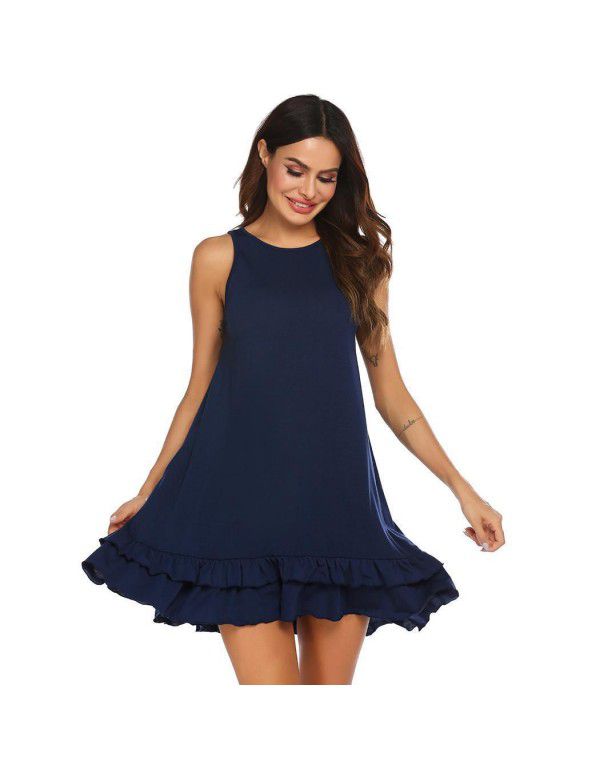 Popular Summer Women's Fashion Women's Dress Double Bottom Ruffled Sleeveless Dress