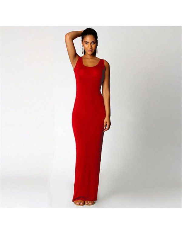 Summer New Casual Women's Sexy Tank Top Long Dress Sleeveless Slim Fit Dress 