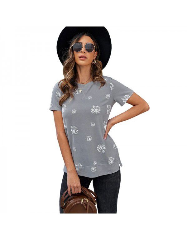 Shiying Short Sleeve T-shirt Women's European Summer New Stripe Pattern Women's Loose Round Neck Top Women
