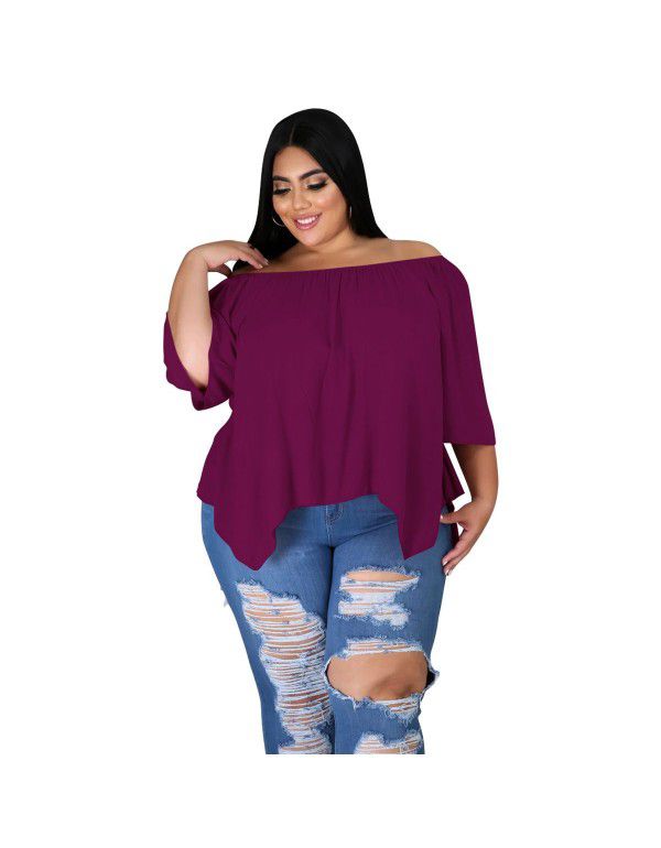 Loose Off Shoulder Top T-shirt Cool Breathable Cotton Large Medium Sleeve Comfortable Large Women's New Line