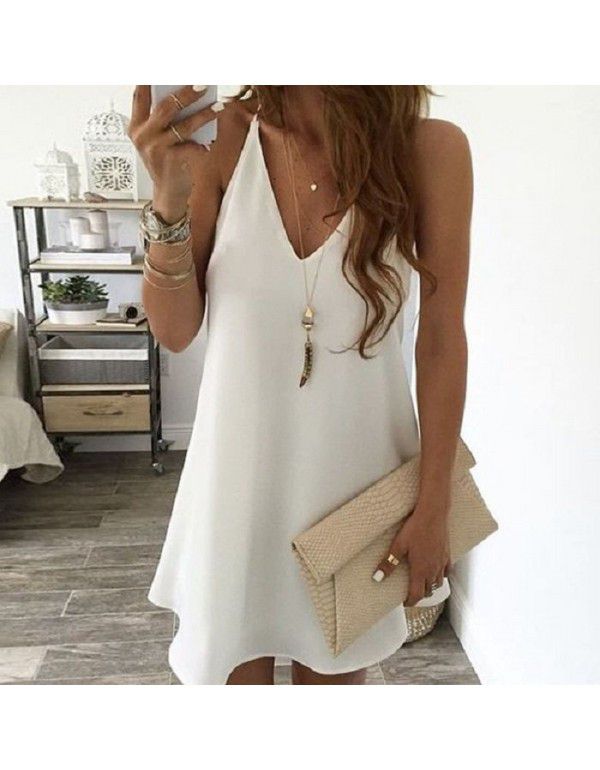 Women's chiffon suspender V-neck large swing dress