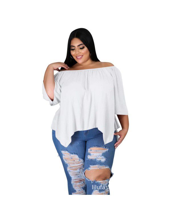 Loose Off Shoulder Top T-shirt Cool Breathable Cotton Large Medium Sleeve Comfortable Large Women's New Line