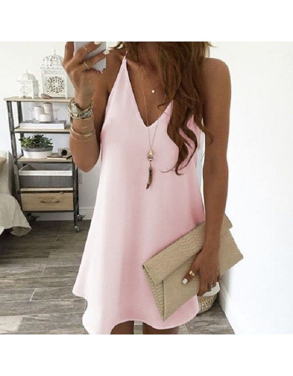 Women's chiffon suspender V-neck large swing dress