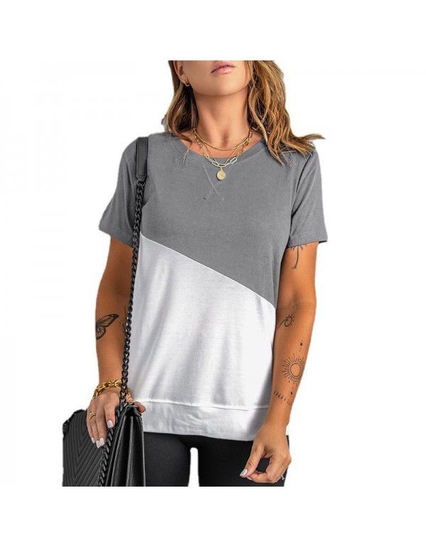 Shiying Short Sleeve T-shirt Women's European Summer New Stripe Pattern Women's Loose Round Neck Top Women