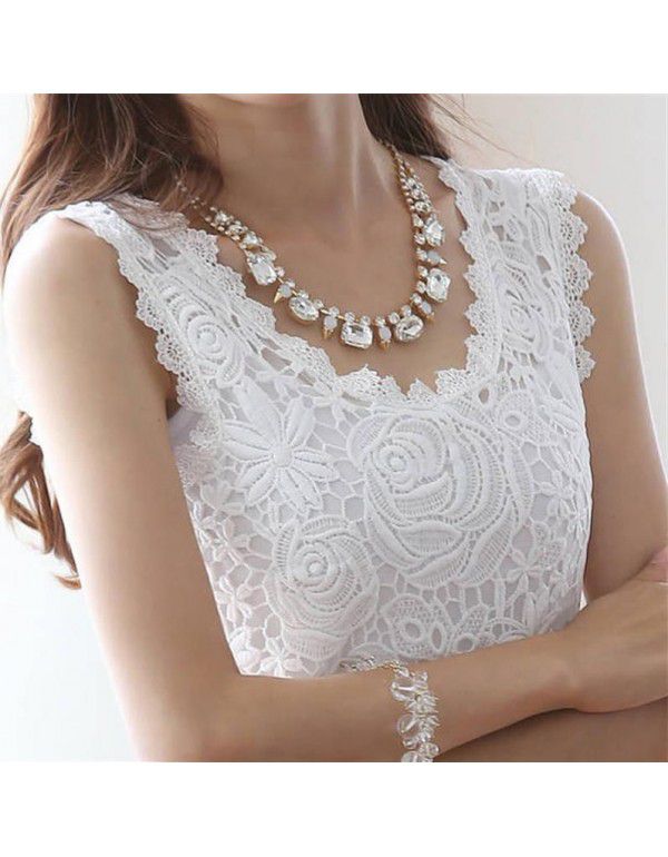 Summer New Korean Tank Top Women's Backing Sleeveless Top Large Lace Strap T-shirt