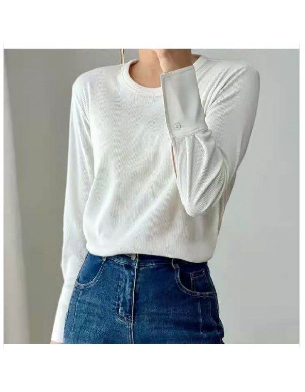 Recommended white round-neck long-sleeved shirt sleeve design sense careful machine T-shirt women's versatile top 