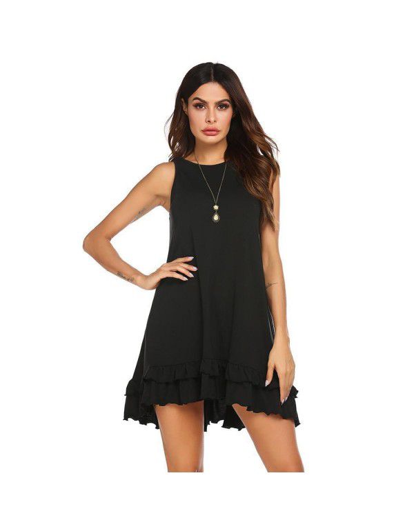 Popular Summer Women's Fashion Women's Dress Double Bottom Ruffled Sleeveless Dress
