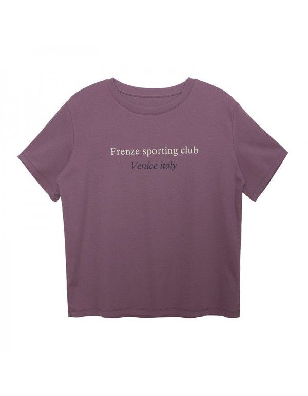 Early spring new Korean letter round neck short-sleeved T-shirt for women's basic style 