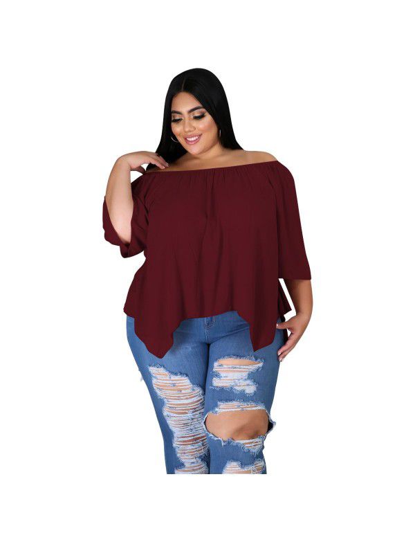 Loose Off Shoulder Top T-shirt Cool Breathable Cotton Large Medium Sleeve Comfortable Large Women's New Line
