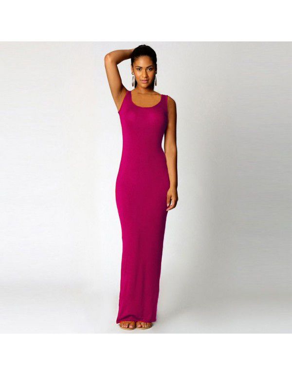 Summer New Casual Women's Sexy Tank Top Long Dress Sleeveless Slim Fit Dress 