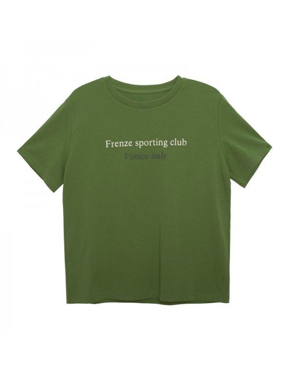 Early spring new Korean letter round neck short-sleeved T-shirt for women's basic style 