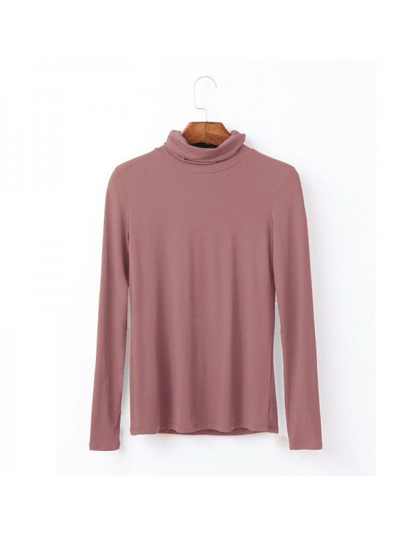 European station large women's autumn long-sleeved T-shirt women's solid color high-necked modal bottom blouse women's autumn top 