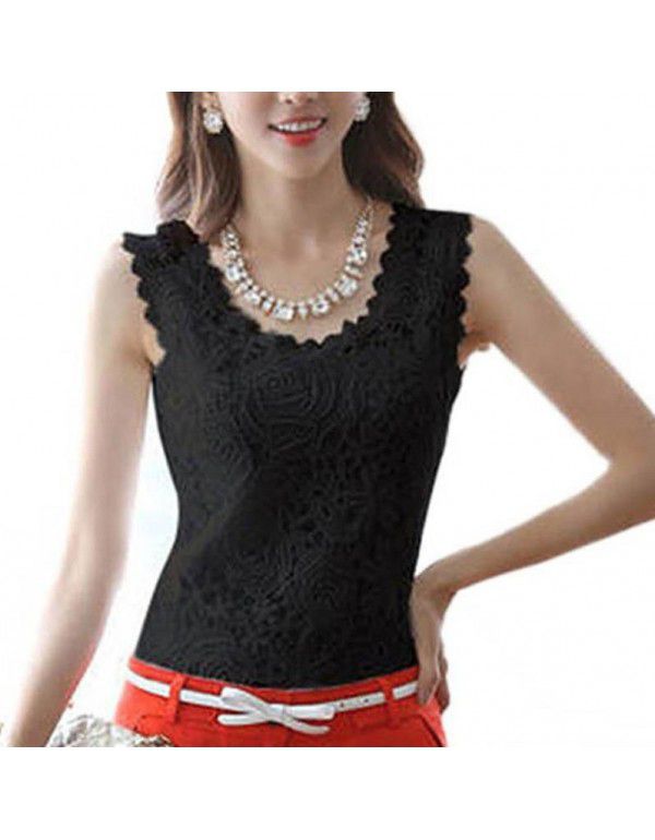 Summer New Korean Tank Top Women's Backing Sleeveless Top Large Lace Strap T-shirt