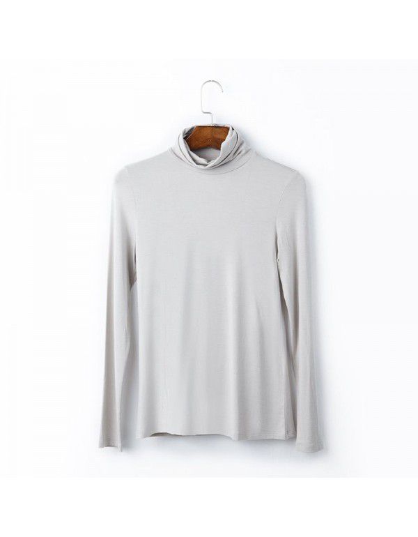 European station large women's autumn long-sleeved T-shirt women's solid color high-necked modal bottom blouse women's autumn top 