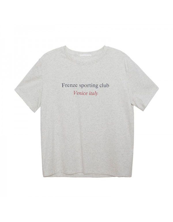 Early spring new Korean letter round neck short-sleeved T-shirt for women's basic style 