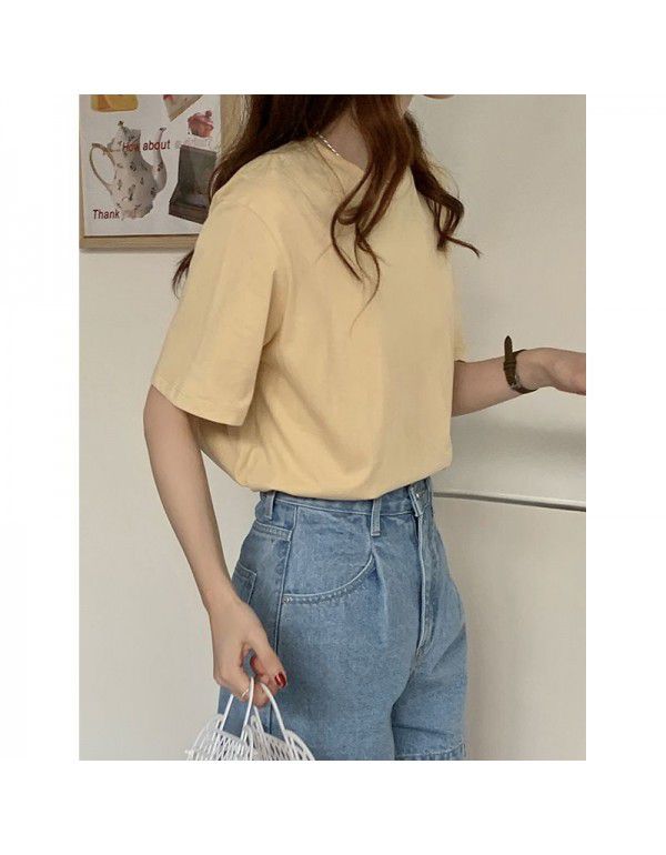 Spring New Korean Simple Versatile Basic Round Neck Pullover Short Sleeve Top 