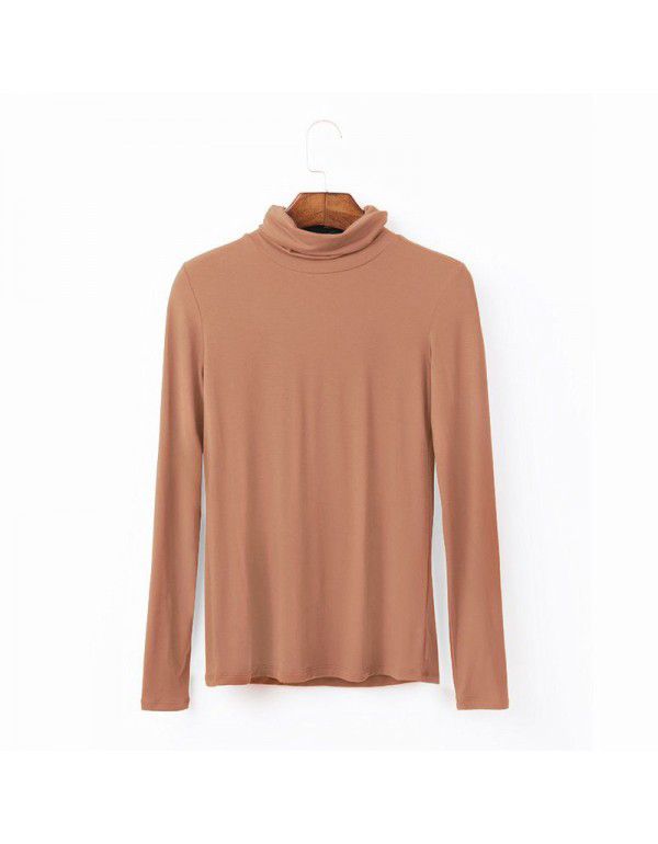 European station large women's autumn long-sleeved T-shirt women's solid color high-necked modal bottom blouse women's autumn top 