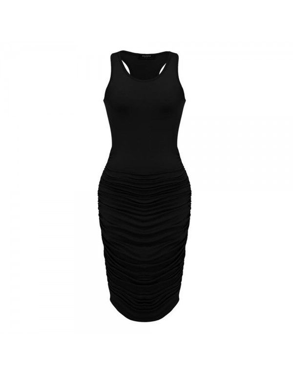 Women's sexy dress slim pleated sleeveless buttock dress 