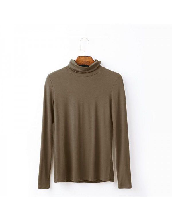 European station large women's autumn long-sleeved T-shirt women's solid color high-necked modal bottom blouse women's autumn top 