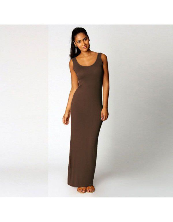 Summer New Casual Women's Sexy Tank Top Long Dress Sleeveless Slim Fit Dress 