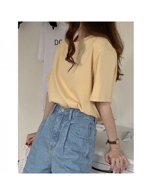 Spring New Korean Simple Versatile Basic Round Neck Pullover Short Sleeve Top 