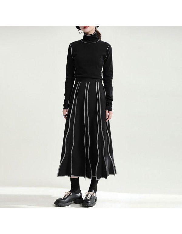 Spring Dress Irregular Wave Skirt Retro Draping Simple High Waist A-Line Skirt Slim Medium Length Skirt