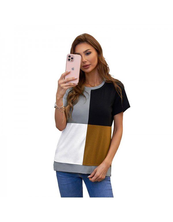 Shiying Short Sleeve T-shirt Women's European Summer New Stripe Pattern Women's Loose Round Neck Top Women