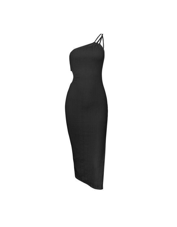 Women's Adjustable Unilateral Shoulder Strap Slim Slim Slim Slim Slim Dress with Open Backpack Hip Sexy Bottom Skirt Slim Fit