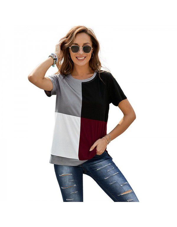 Shiying Short Sleeve T-shirt Women's European Summer New Stripe Pattern Women's Loose Round Neck Top Women