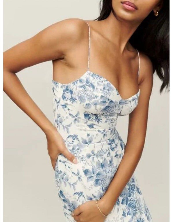 Spring Slim Slim Floral Slim Dress French Slim Slim Side Split Long Print Dress 