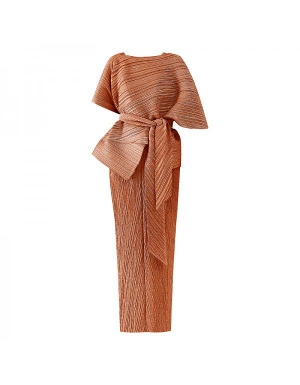 Summer New Two Piece Set Temperament Women's Slim Fit Long Party Fashion Pleated Dress