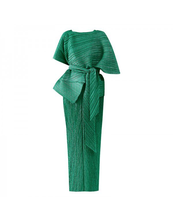 Summer New Two Piece Set Temperament Women's Slim Fit Long Party Fashion Pleated Dress