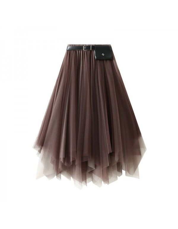 Spring/Summer Mid Length Black Swing Skirt Super Fairy Lace Mesh Skirt