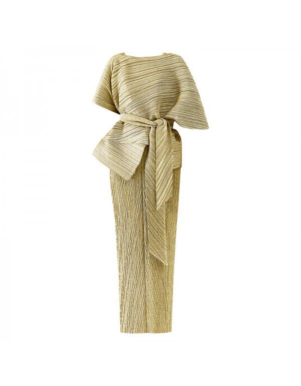 Summer New Two Piece Set Temperament Women's Slim Fit Long Party Fashion Pleated Dress