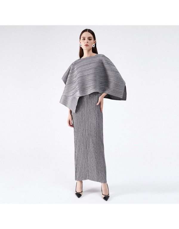 Summer New Two Piece Set Temperament Women's Slim Fit Long Party Fashion Pleated Dress