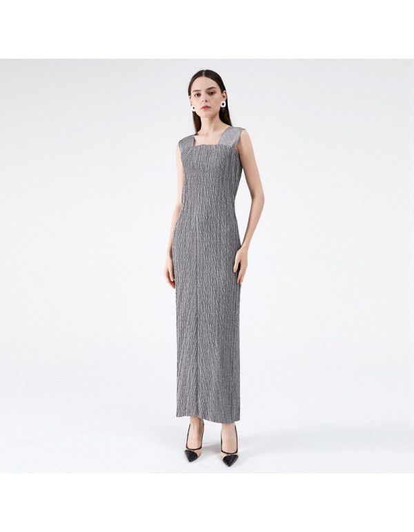 Summer New Two Piece Set Temperament Women's Slim Fit Long Party Fashion Pleated Dress