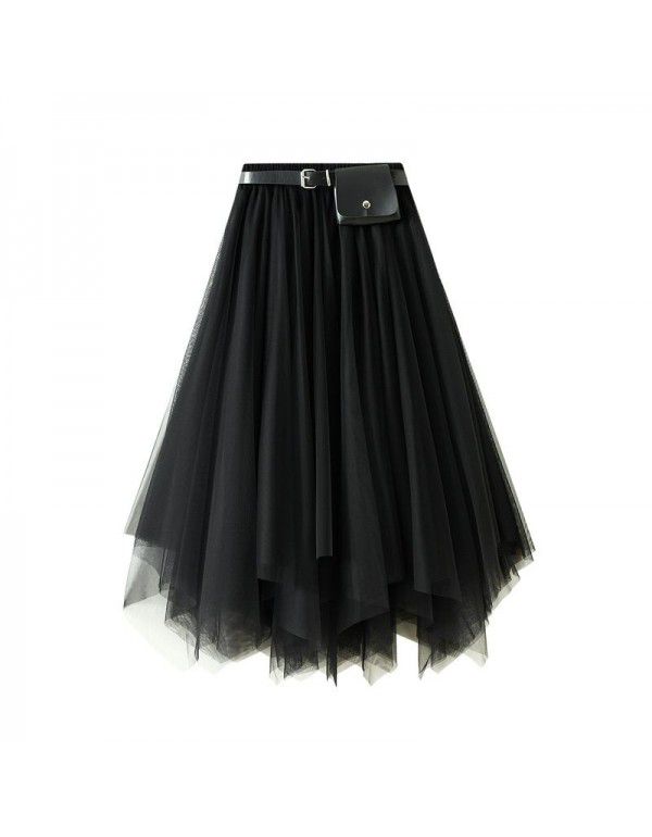 Spring/Summer Mid Length Black Swing Skirt Super Fairy Lace Mesh Skirt